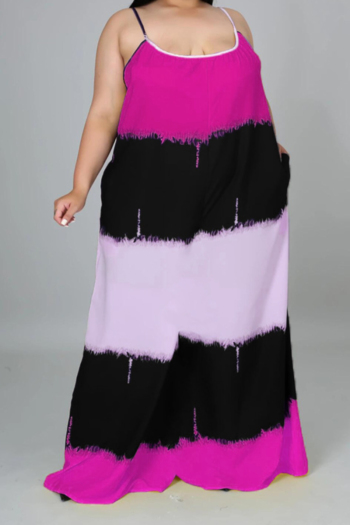 s-5xl contrast color printing stretch sling backless stylish maxi dress