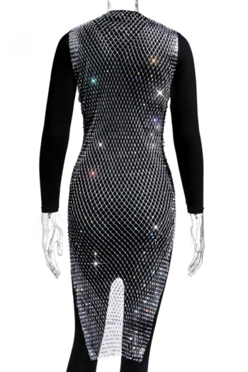 Summer 2 colors solid color rhinestone sexy no lining split mini dress