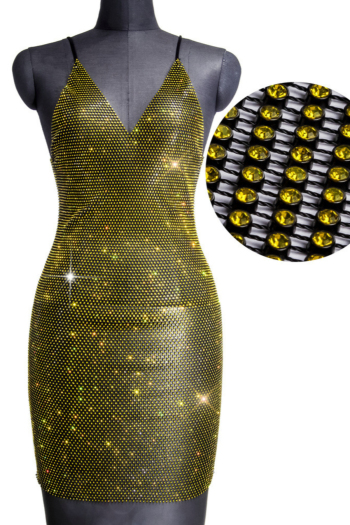 New stylish summer 3 colors solid color rhinestone sling v-neck slim mini dress