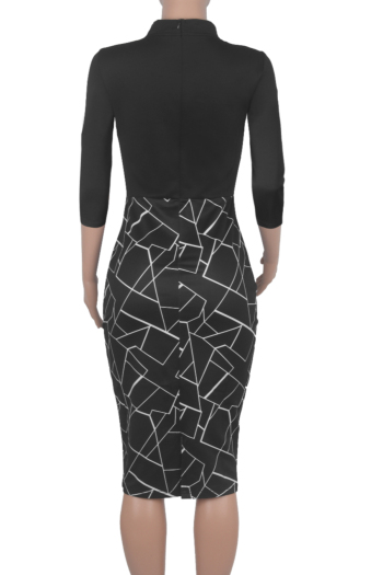Plus size three-quarter sleeve zip-up lace-up micro elastic slim midi dress