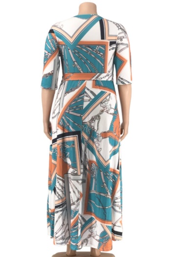 XL-5XL new batch printing stretch V-neck loose stylish casual maxi dress with belt 1#
