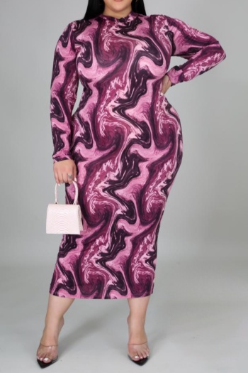 autumn back zip-up plus size xl-5xl batch printing new style stretch midi dress