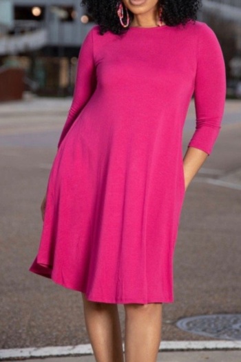 autumn solid color plus size new stylish 5 colors stretch simple casual midi dress