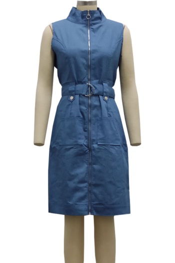 sleeveless summer plus size zip-up new stylish micro elastic denim mini dress (with belt)