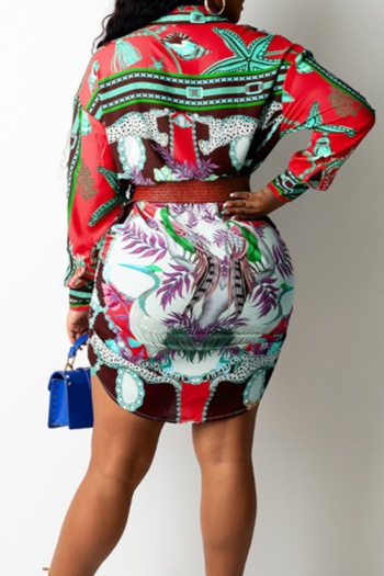 Single breasted batch printing autumn 2 colors plus size new stylish stretch mini dress (no belt)