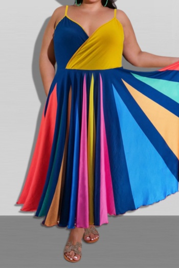 xl-5xl multicolor batch printing stretch adjustable straps stylish maxi dress