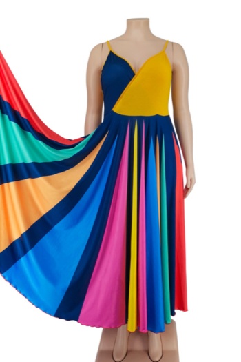 XL-5XL multicolor batch printing stretch adjustable straps stylish maxi dress
