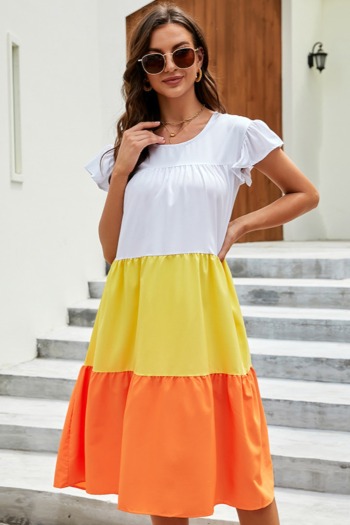 summer new plus size contrast color spliced micro-elastic stylish simple bohemian style midi dress
