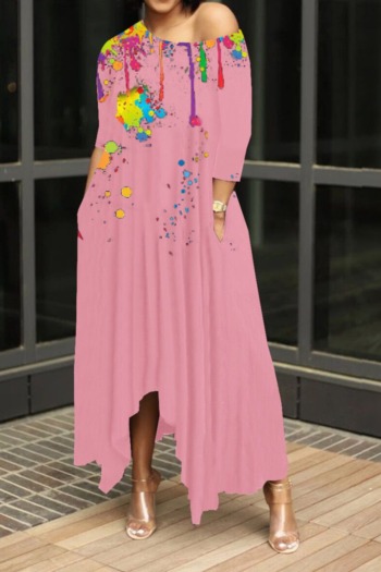 Three colors plus size printing summer new stylish irregular stretch maxi dress