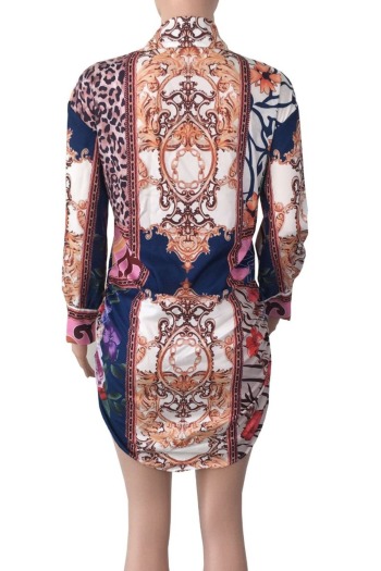 Autumn single breasted plus size leopard & pattern batch printing micro elastic slim mini dress