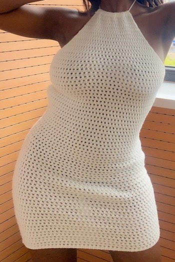 Summer solid color lace-up backless knit micro-elastic mini dress