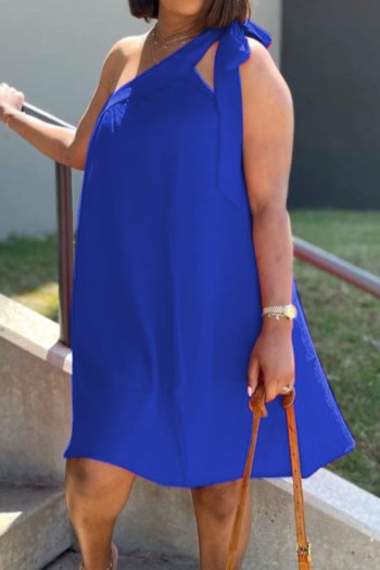 Summer three colors plus size lace-up one shoulder stretch simple loose midi dress