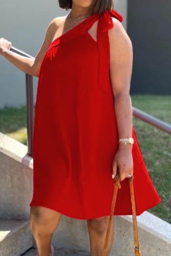 Summer three colors plus size lace-up one shoulder stretch simple loose midi dress
