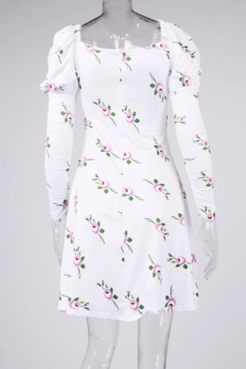 XS-L autumn new floral printing micro-elastic low-cut zip-up back sexy sweet mini dress