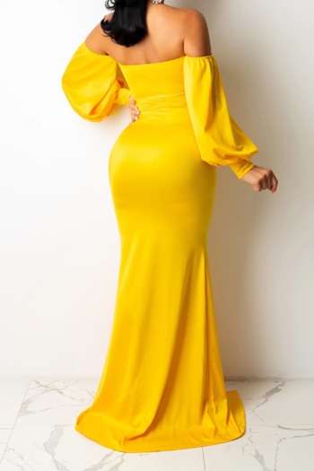 Plus size autumn solid color single breasted off shoulder elegant evening maxi gown