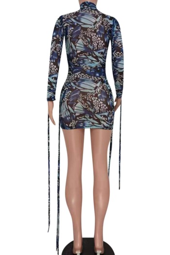 Early autumn new micro see through mesh batch printing stretch sexy bodycon mini dress (Without lining)