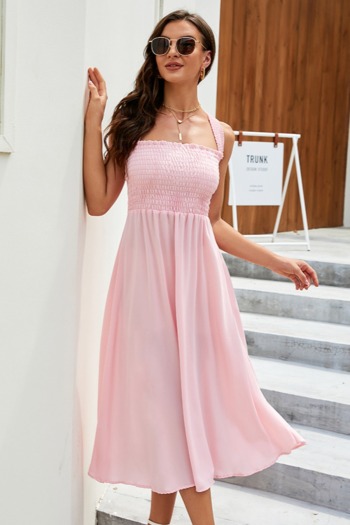 solid color stretch backless lace-up sexy sweet midi dress