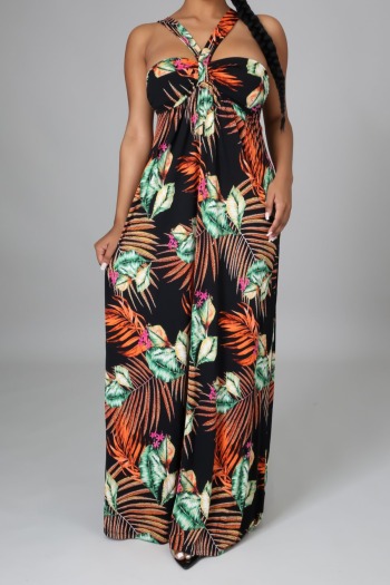 batch printing plus size new stylish summer stretch casual maxi dress