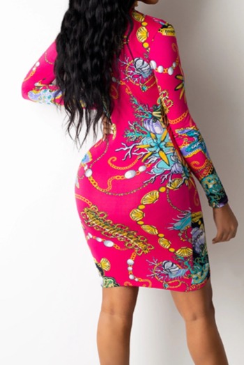 Digital batch printing plus size autumn deep v-neck stretch tight slim mini dress