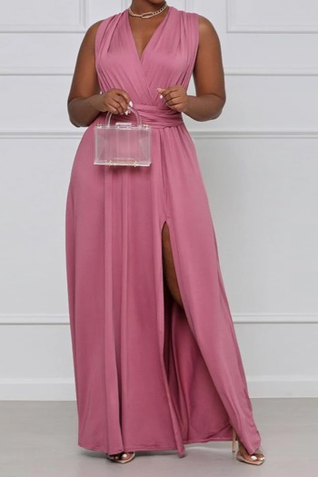 XL-5XL new solid color stretch criss cross backless high-slit sexy maxi dress