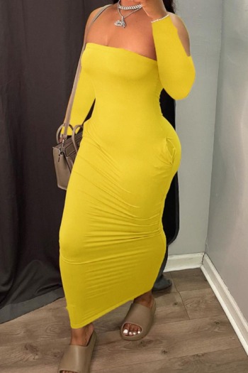 Autumn new plus size solid color stretch tube top pockets sexy maxi dress