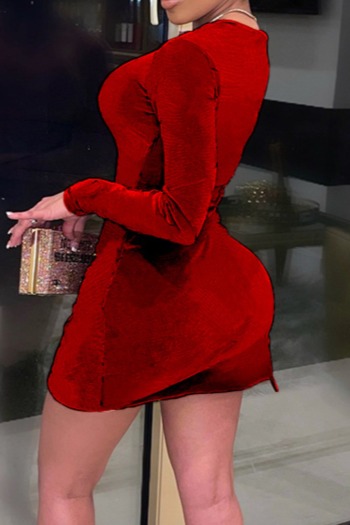 Solid color early autumn zip-up simple new stylish velvet stretch sexy mini dress