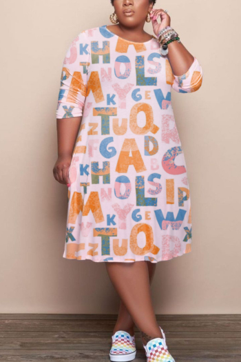 l-4xl autumn new letter printing stretch casual minimalist midi dress