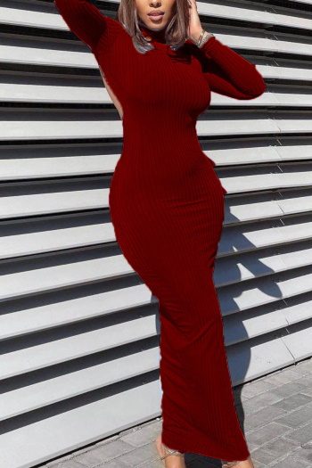 Autumn open back XS-XL solid color stretch slim maxi dress