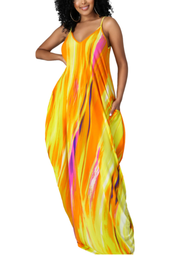 l-5xl summer tie-dye stretch adjustable straps loose sexy maxi dress with belt