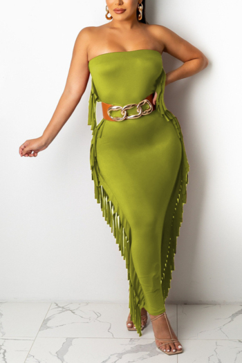 pure colors summer plus size new stylish tassel stretch strapless slim maxi dress (without belt)