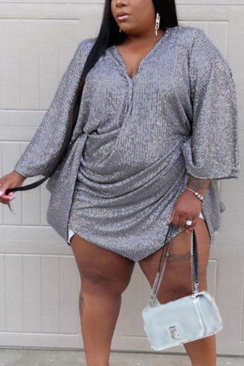plus size xl-4xl early autumn micro elastic see through sequin sexy mini dress (without lining)
