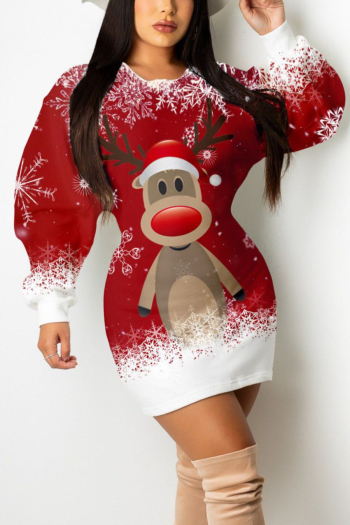 christmas style winter new graphic printing micro-elastic casual mini dress