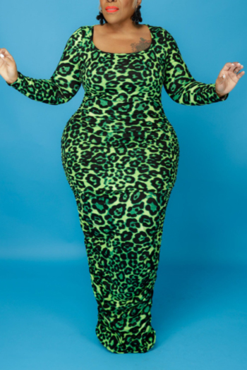 new autumn plus size xl-5xl leopard batch printing 5 colors stretch casual stylish maxi dress