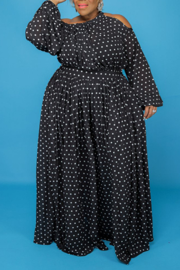 Autumn dot batch printing plus size L-4XL new stylish inelastic loose casual maxi dress