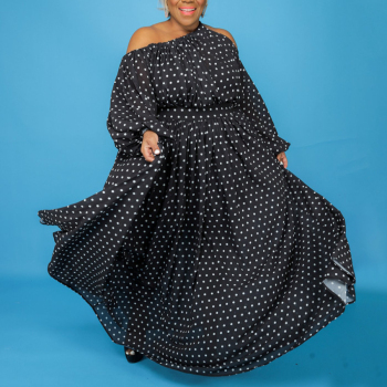 Autumn dot batch printing plus size L-4XL new stylish inelastic loose casual maxi dress