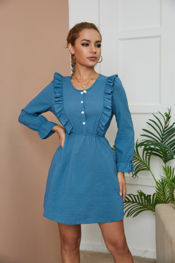 autumn new solid color inelastic ruffle casual vintage stylish mini dress