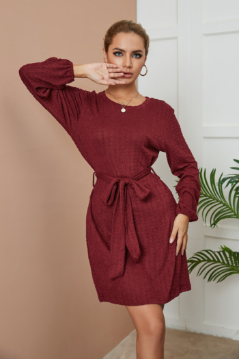 autumn new solid color twist micro-elastic casual minimalist mini dress with belt