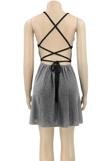 Summer plus size two colors stretch hollow lace-up sexy mini dress
