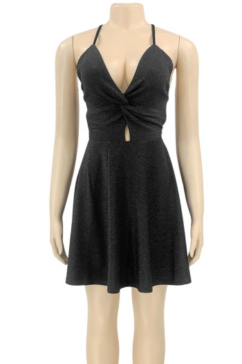 Summer plus size two colors stretch hollow lace-up sexy mini dress