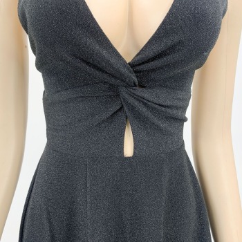 Summer plus size two colors stretch hollow lace-up sexy mini dress