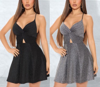 Summer plus size two colors stretch hollow lace-up sexy mini dress