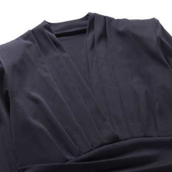 Autumn solid color V-neck long sleeve shoulder pads slim slit stretch maxi dress