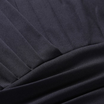 Autumn solid color V-neck long sleeve shoulder pads slim slit stretch maxi dress