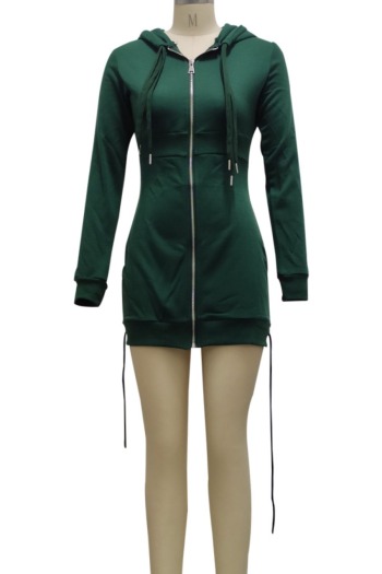 Autumn new stylish simple 4 colors plus size pure color zip-up hooded stretch slim sexy mini dress