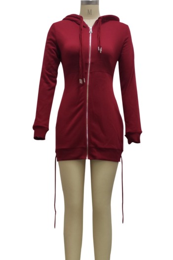 Autumn new stylish simple 4 colors plus size pure color zip-up hooded stretch slim sexy mini dress