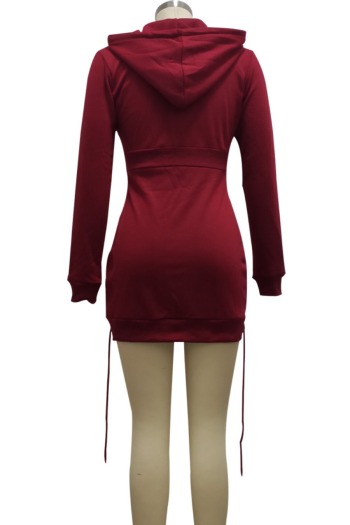 Autumn new stylish simple 4 colors plus size pure color zip-up hooded stretch slim sexy mini dress