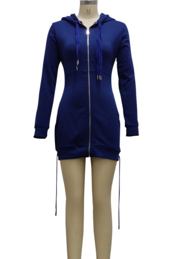 Autumn new stylish simple 4 colors plus size pure color zip-up hooded stretch slim sexy mini dress