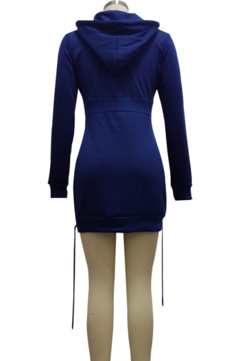 Autumn new stylish simple 4 colors plus size pure color zip-up hooded stretch slim sexy mini dress