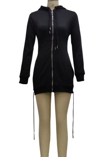 Autumn new stylish simple 4 colors plus size pure color zip-up hooded stretch slim sexy mini dress