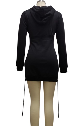 Autumn new stylish simple 4 colors plus size pure color zip-up hooded stretch slim sexy mini dress